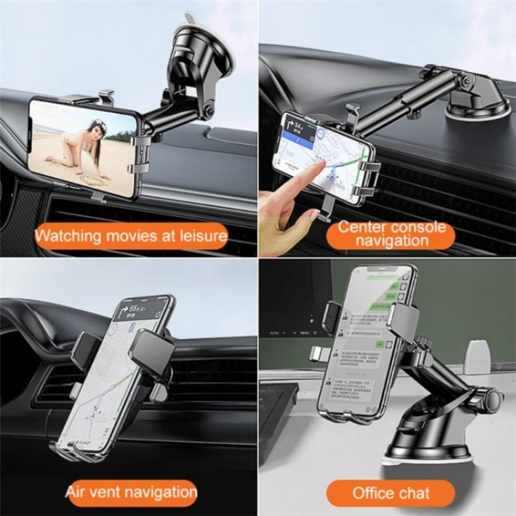 D25+105+K5 Auto Locking Car Phone Clip Telescopic Suction Cup Dashboard Phone Mount Holder(Red) by buy2fix