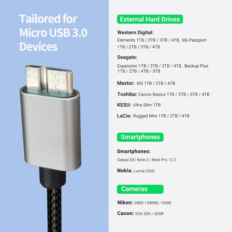 JUNSUNMAY USB 3.0 Male to Micro-B Cord Cable Compatible with Samsung Camera Hard Drive, Length:5m by JUNSUNMAY
