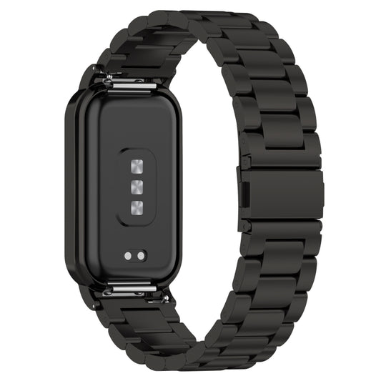 For Xiaomi Smart Band 8 Active Three Bead Stainless Steel Watch Band + Watch Metal Frame(Black) by buy2fix