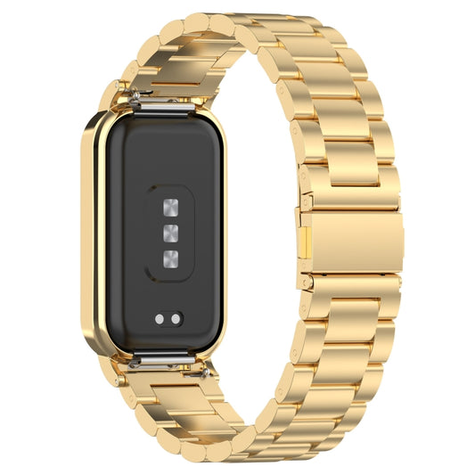 For Xiaomi Smart Band 8 Active Three Bead Stainless Steel Watch Band + Watch Metal Frame(Gold) by buy2fix