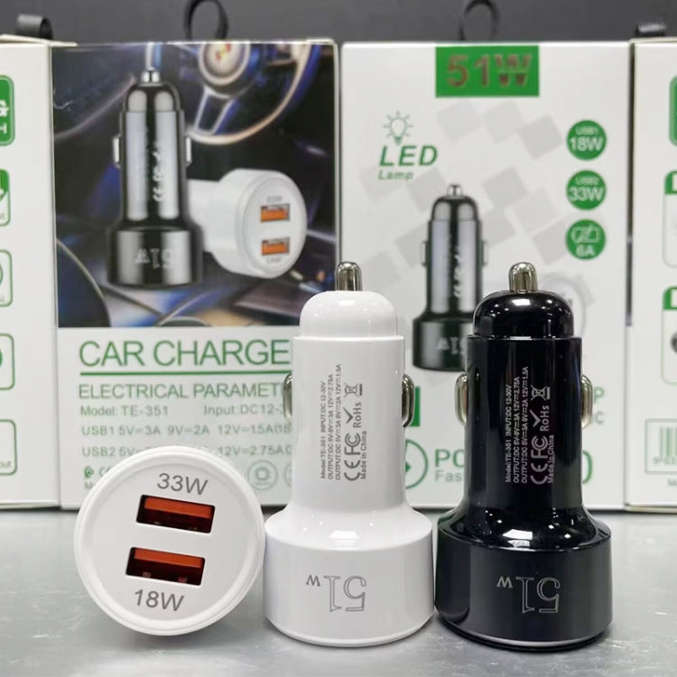 51W Dual Port QC3.0 USB 33W + 18W Fully Compatible Car Charger(Black) by buy2fix