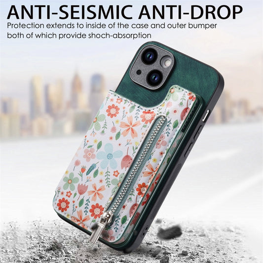 For iPhone 15 Pro Max Retro Painted Zipper Wallet Back Phone Case(Green) by buy2fix