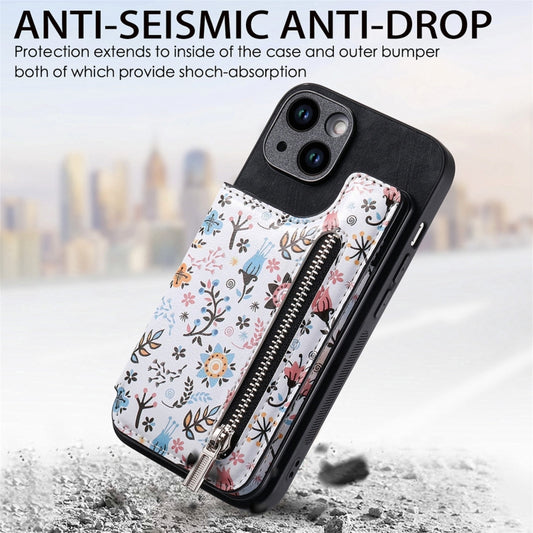 For iPhone 15 Pro Max Retro Painted Zipper Wallet Back Phone Case(Black) by buy2fix