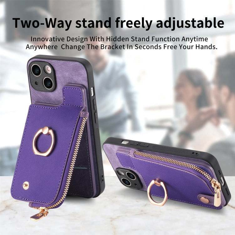 For iPhone 15 Pro Max Cross Leather Ring Vertical Zipper Wallet Back Phone Case(Purple) by buy2fix