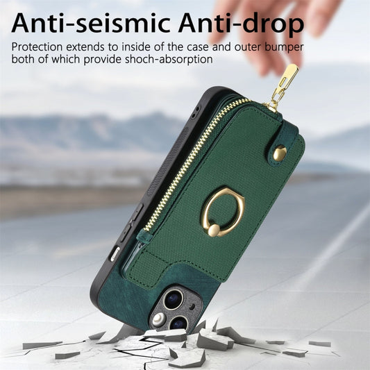 For iPhone 15 Pro Max Cross Leather Ring Vertical Zipper Wallet Back Phone Case(Green) by buy2fix