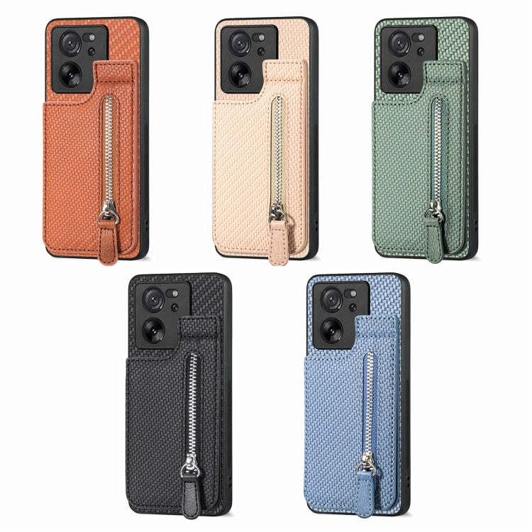 For Xiaomi 13T / 13T Pro Carbon Fiber Vertical Flip Zipper Phone Case(Blue) by buy2fix