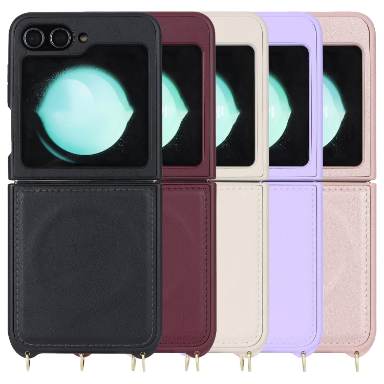 For Samsung Galaxy Z Flip5 5G Crossbody R20 Texture Leather Magsafe Phone Case(Brown) by buy2fix