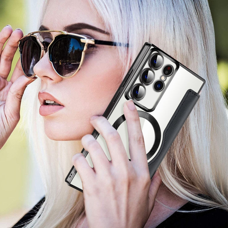 For Samsung Galaxy S22 Ultra 5G Shield MagSafe RFID Anti-theft Leather Phone Case(Black) by buy2fix