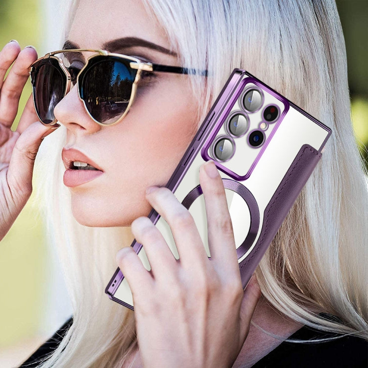 For Samsung Galaxy S22 Ultra 5G Shield MagSafe RFID Anti-theft Leather Phone Case(Purple) by buy2fix