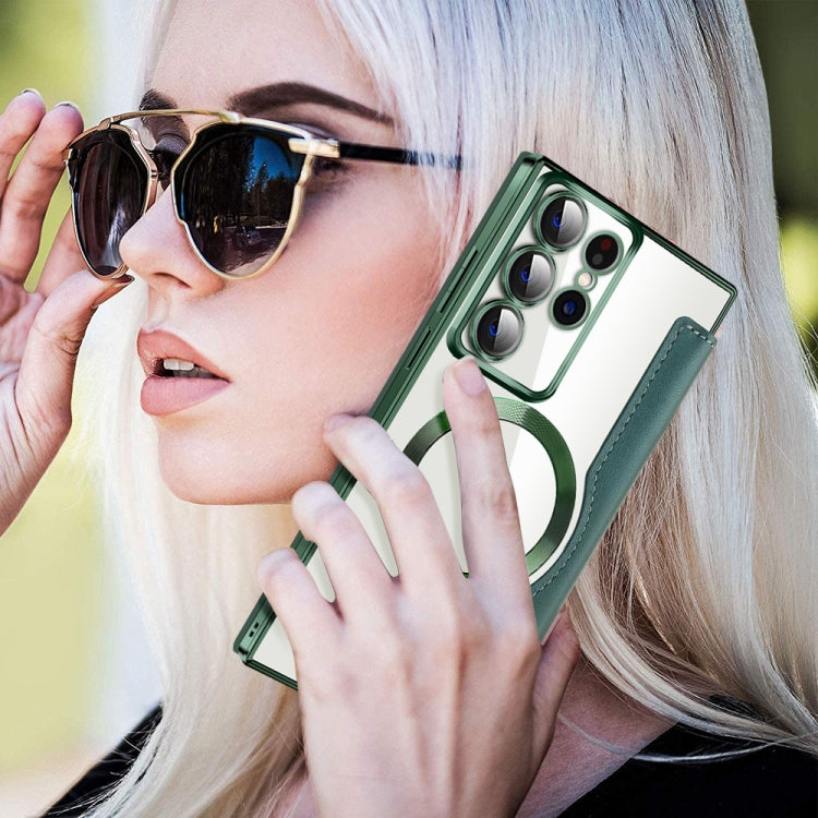 For Samsung Galaxy S22 Ultra 5G Shield MagSafe RFID Anti-theft Leather Phone Case(Green) by buy2fix