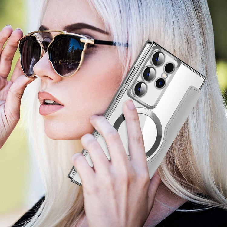 For Samsung Galaxy S22 Ultra 5G Shield MagSafe RFID Anti-theft Leather Phone Case(Grey) by buy2fix