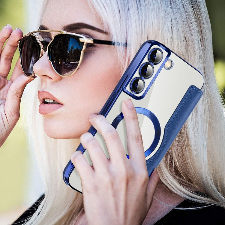 For Samsung Galaxy S22+ 5G Shield MagSafe RFID Anti-theft Leather Phone Case(Dark Blue) by buy2fix