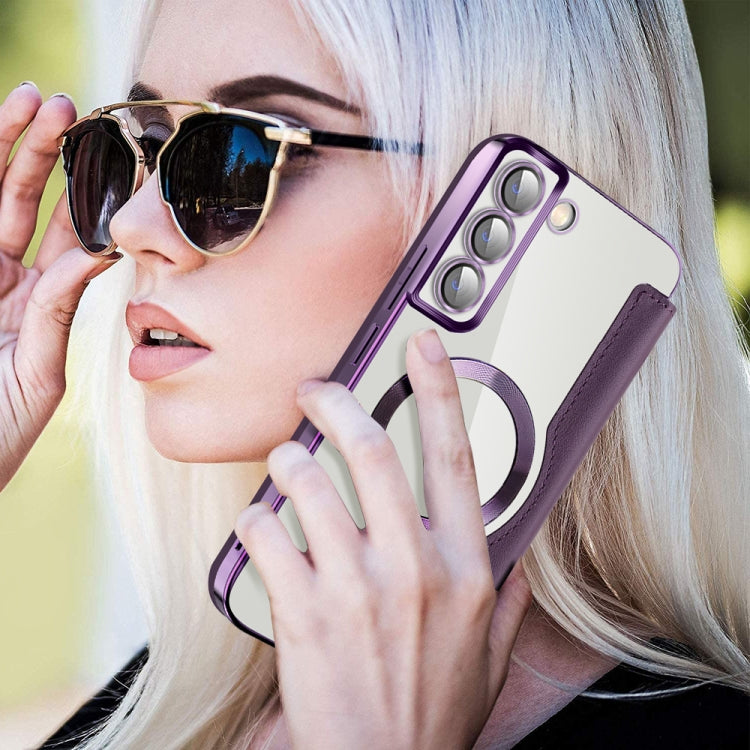 For Samsung Galaxy S22+ 5G Shield MagSafe RFID Anti-theft Leather Phone Case(Purple) by buy2fix