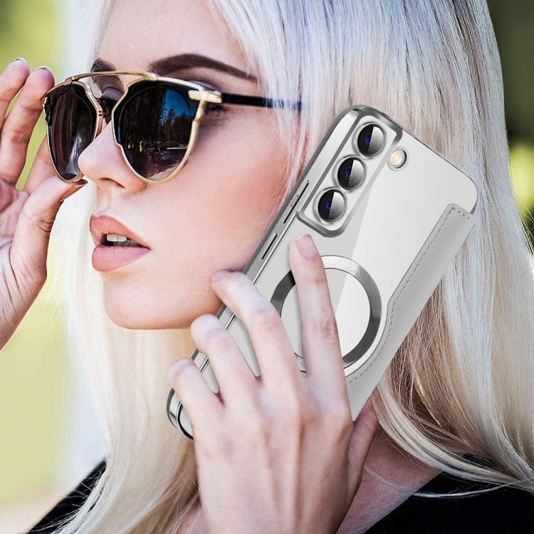 For Samsung Galaxy S22+ 5G Shield MagSafe RFID Anti-theft Leather Phone Case(Grey) by buy2fix