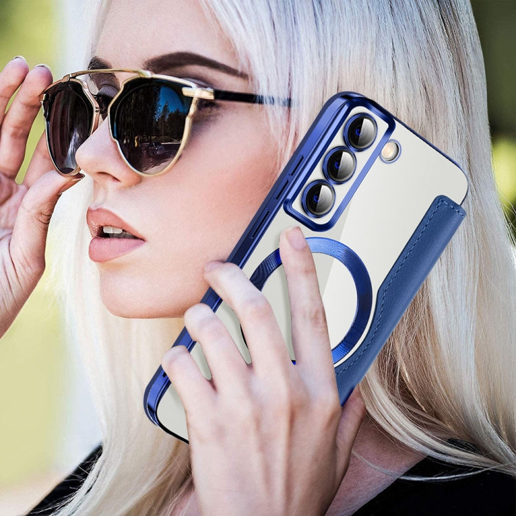 For Samsung Galaxy S22 5G Shield MagSafe RFID Anti-theft Leather Phone Case(Dark Blue) by buy2fix