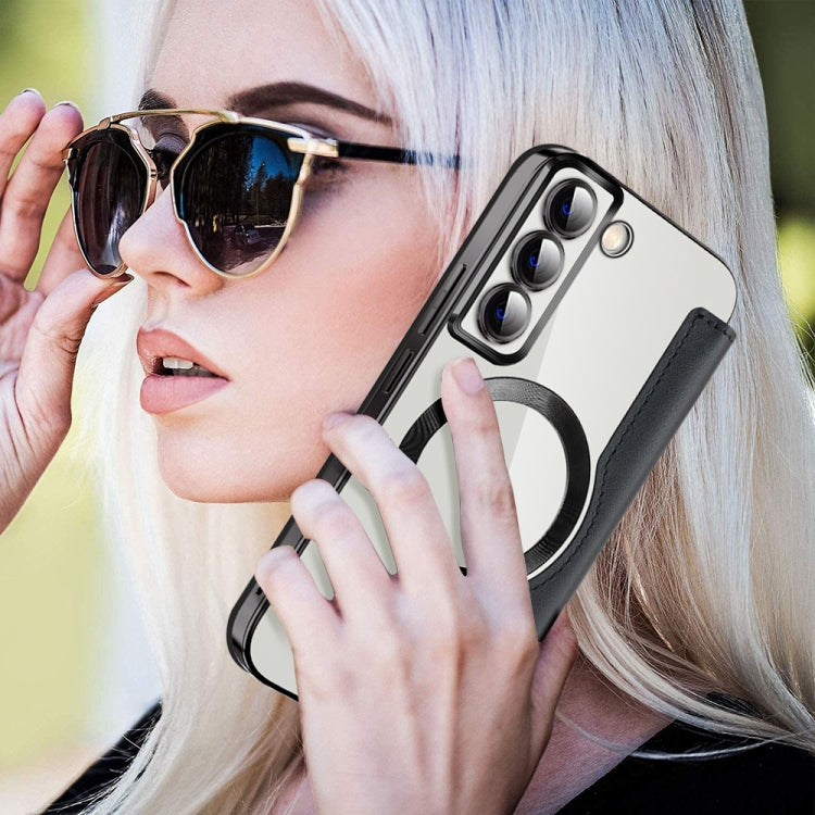 For Samsung Galaxy S22 5G Shield MagSafe RFID Anti-theft Leather Phone Case(Black) by buy2fix