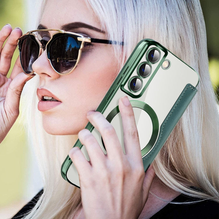 For Samsung Galaxy S22 5G Shield MagSafe RFID Anti-theft Leather Phone Case(Green) by buy2fix