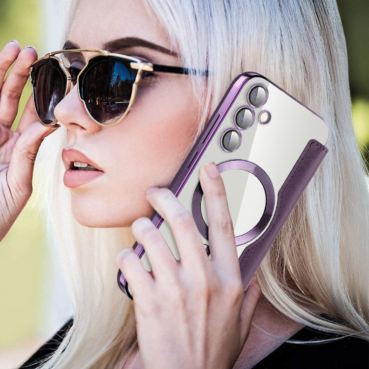 For Samsung Galaxy S23 FE 5G Shield MagSafe RFID Anti-theft Leather Phone Case(Purple) by buy2fix