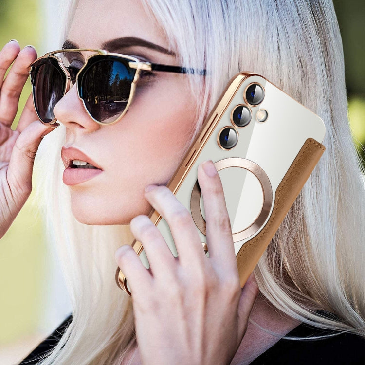 For Samsung Galaxy S23 FE 5G Shield MagSafe RFID Anti-theft Leather Phone Case(Brown) by buy2fix