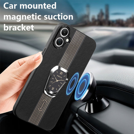 For Samsung Galaxy A04e Magnetic Litchi Leather Back Phone Case with Holder(Black) by buy2fix