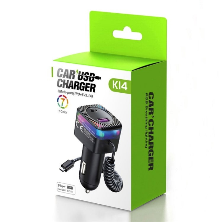 With Spring Type-C Cable USB + Type-C PD 30W Phone Fast Charging Adapter Car Charger by buy2fix