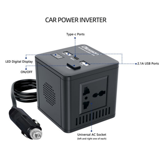 With LED Digital Display Car Power Inverter 150W Power Socket 2Type-C+2USB Car Charger by buy2fix