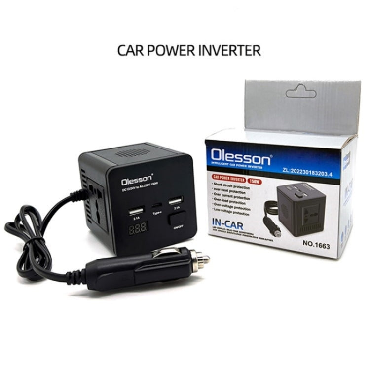 With LED Digital Display Car Power Inverter 150W Power Socket 2Type-C+2USB Car Charger by buy2fix