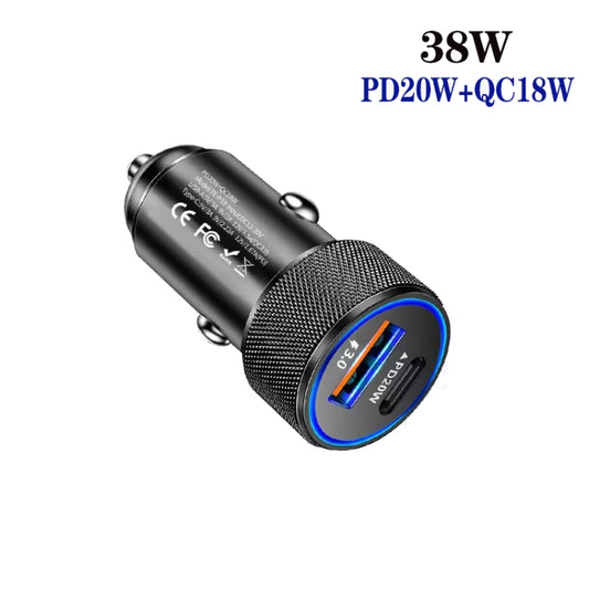 P19 Metal PD20W USB-C + QC18W USB Dual Port Car Charger(Black) by buy2fix