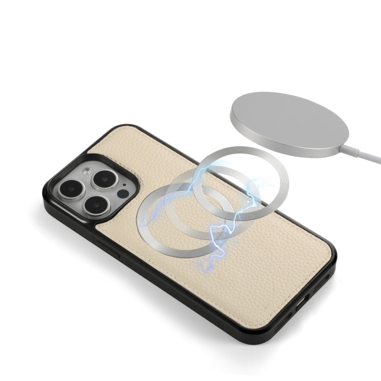 For iPhone 15 Pro Max MagSafe Crossbody Multi-functional Zipper Wallet Litchi Leather Phone Case(White) by buy2fix