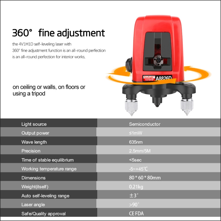 A8826D Laser Level 3D Self Leveling 2 Line Lasers Horizontal Vertical Lasers Level 360 Tripod Mini Laser Levels by buy2fix