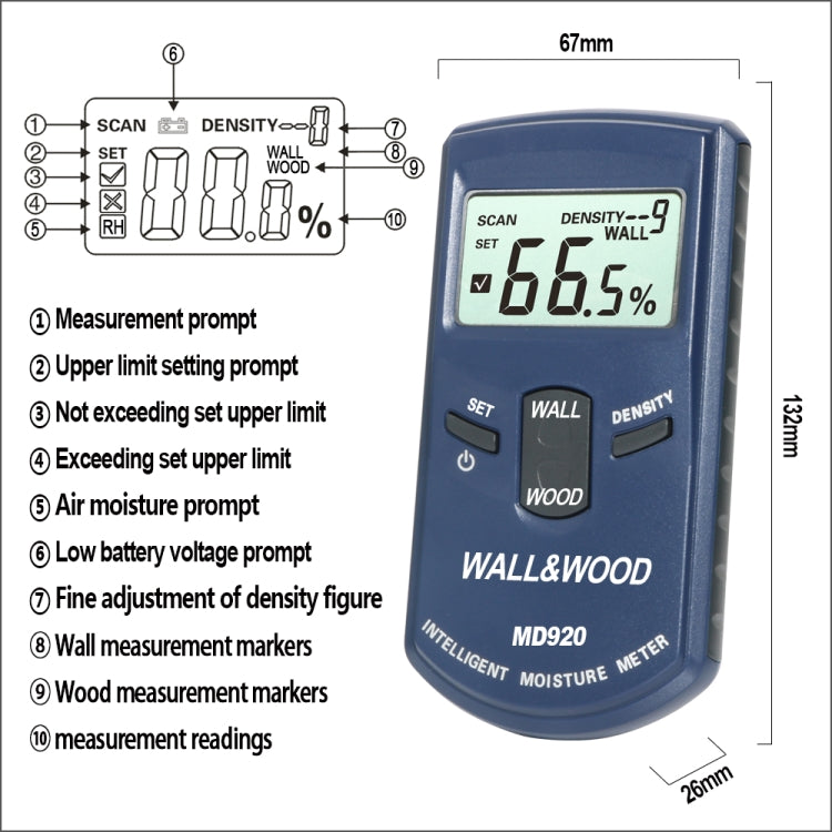 MD920 Wall Surface Wood Moisture Tester by buy2fix