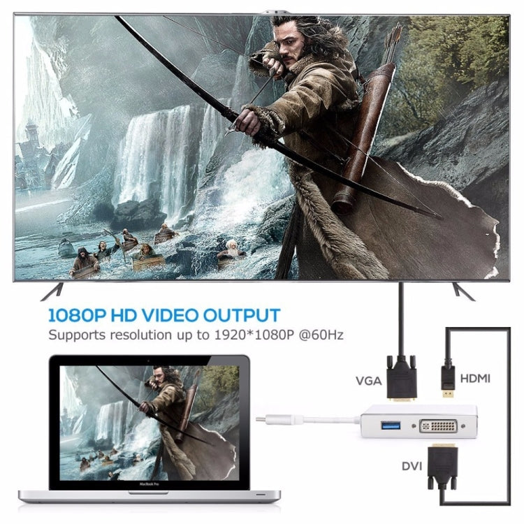 4 in 1 USB 3.1 USB C Type C to HDMI VGA DVI USB 3.0 Adapter Cable for Laptop Apple Macbook Google Chromebook Pixel by buy2fix