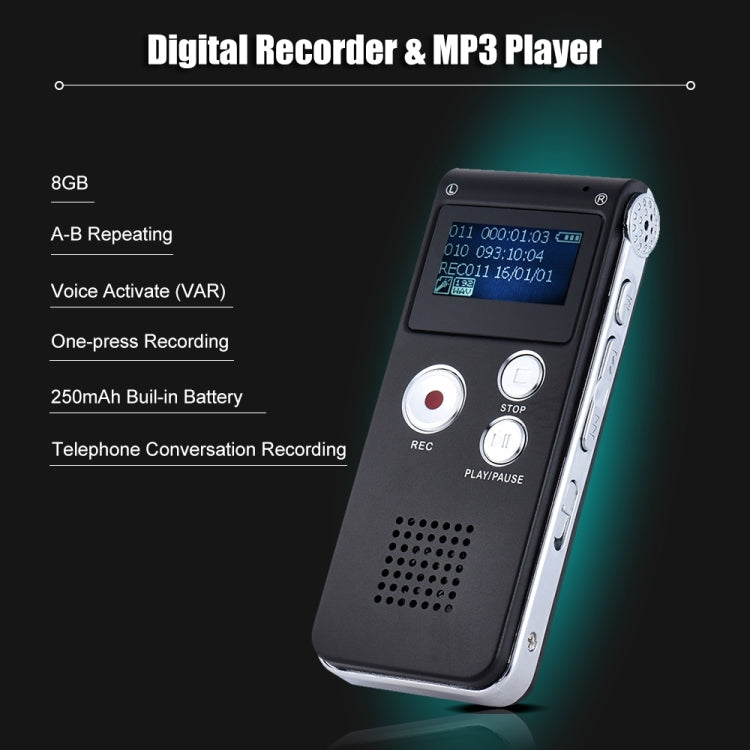 SK-012 8GB Voice Recorder USB Professional Dictaphone Digital Audio With WAV MP3 Player VAR Function Record(Purple) by buy2fix