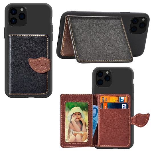 For iPhone 11 Pro Max Litchi Pattern Card Bag Wallet Bracket + TPU Phone Case with Card Slot Wallet Bracket Function(Black) by buy2fix