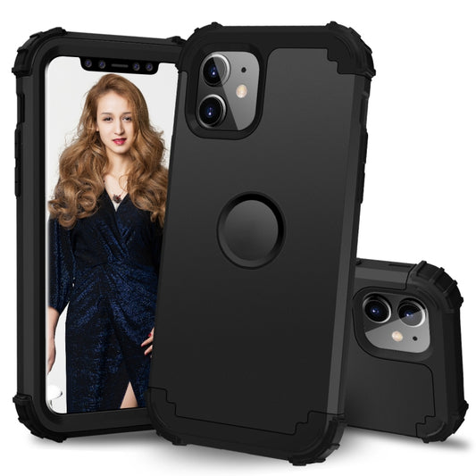For iPhone 11 PC+ Silicone Three-piece Anti-drop Mobile Phone Protective Back Cover(Black) by buy2fix