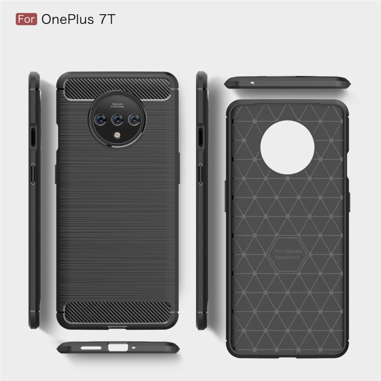 For Oneplus 7T Brushed Texture Carbon Fiber TPU Case(Navy Blue) by buy2fix