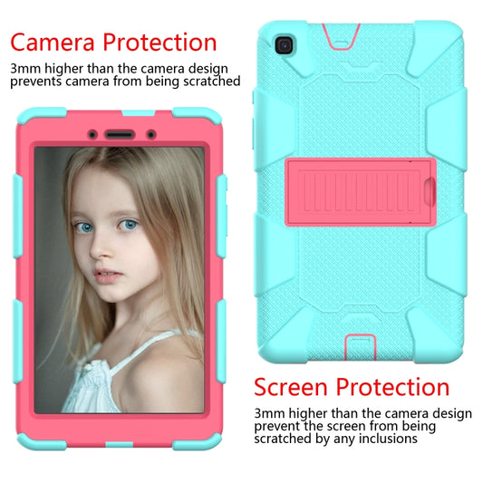 For Galaxy Tab A8.0 2019 / T290 Shockproof Two-Color Silicone Protection Case with Holder(TeaL+Hot Pink) by buy2fix
