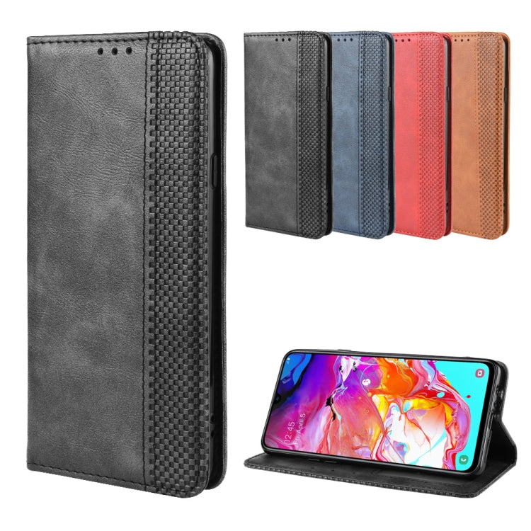 For Galaxy A20s Magnetic Buckle Retro Crazy Horse Texture Horizontal Flip Leather Case , with Holder & Card Slots & Photo Frame(Black) by buy2fix