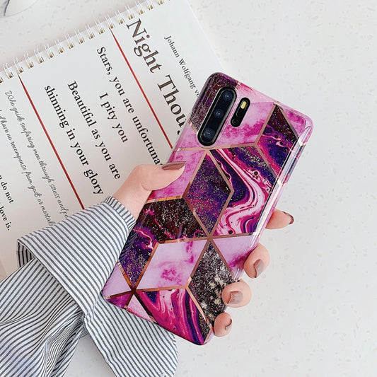 For Huawei P30 Pro Plating Colorful Geometric Pattern Mosaic Marble TPU Mobile Phone Case(Magenta PJ5) by buy2fix