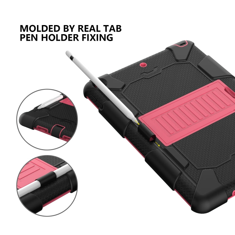 For iPad 10.2 Shockproof Two-Color Silicone Protection Case with Holder & Pen Slot(Black+Hot Pink) by buy2fix
