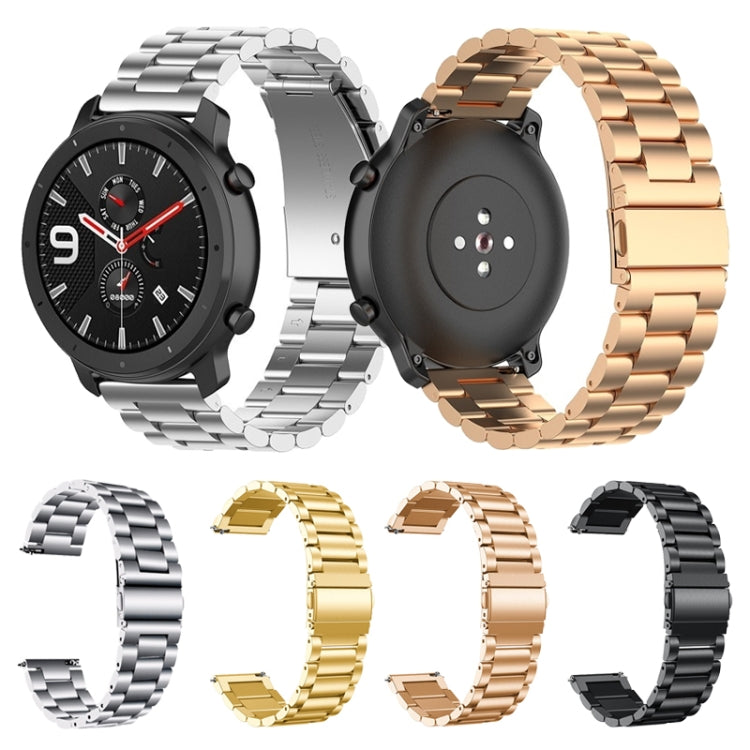 Suitable For Samsung Gear S2 Sport / Galaxy Watch Active 2 20mm 3-Beads Stainless Steel Metal Watch Band (black) by buy2fix