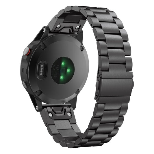 For Garmin Fenix 5X Three-Bead Stainless Steel Metal Watch Band, Size:26MM(Black) by buy2fix
