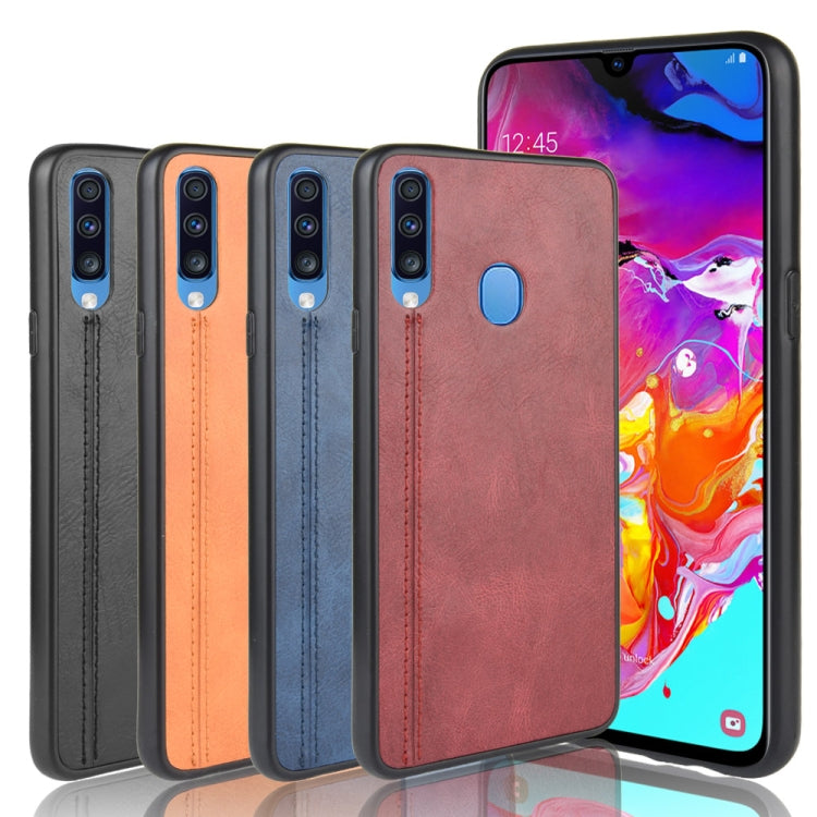 For Galaxy A20s Shockproof Sewing Cow Pattern Skin PC + PU + TPU Case(Blue) by buy2fix