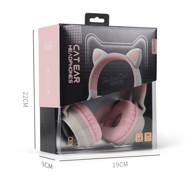 BT028C Cute Cat Ear Bluetooth 5.0 Headphones Foldable On-Ear Stereo Wireless Headset Headphone with Mic / LED Light / FM Radio / TF Card(Gray) by buy2fix