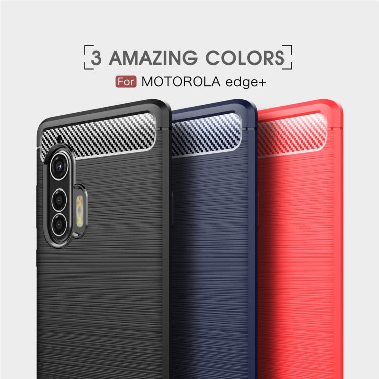 For Motorola Moto Edge Plus 2020 Brushed Texture Carbon Fiber TPU Case(Red) by buy2fix