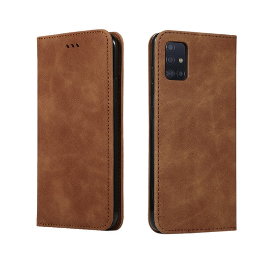 For Galaxy A51 Retro Skin Feel Business Magnetic Horizontal Flip Leather Case(Brown) by buy2fix