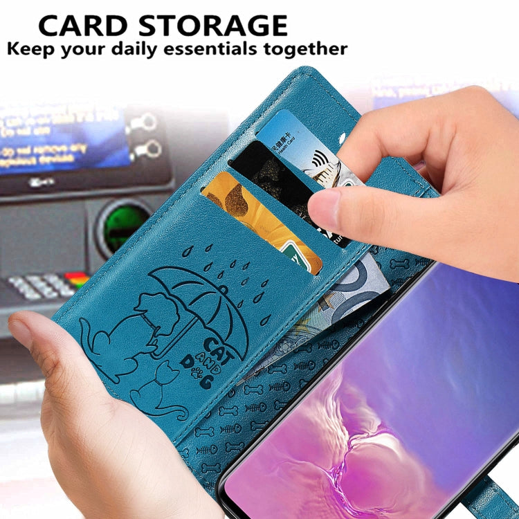 For Galaxy S10E Cute Cat and Dog Embossed Horizontal Flip Leather Case with Bracket / Card Slot / Wallet / Lanyard(Blue) by buy2fix