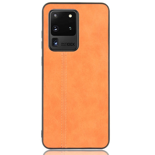 For Galaxy S20 Ultra Shockproof Sewing Cow Pattern Skin PC + PU + TPU Case(Orange) by buy2fix