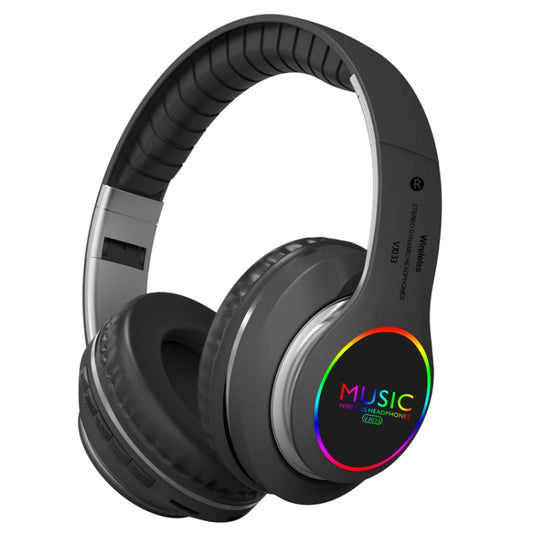 VJ033 Multi-function Upgrade Bluetooth 5.0 Headset Stereo Wireless LED Microphone FM Radio Headset(Gray) by buy2fix