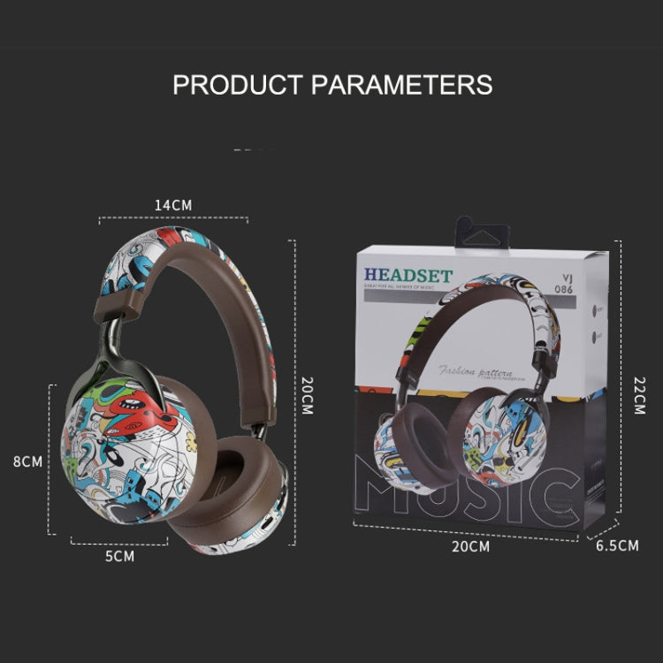 VJ086 Graffiti Headset Wireless Sports Bluetooth Headset Water Transfer Color Print Headset, Support TF, FM(Black+White) by buy2fix